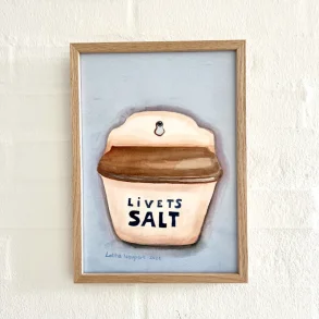 Original akvarel - Saltkar med bl� baggrund - A4