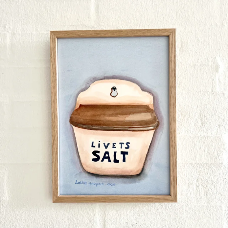 Original akvarel - Saltkar med bl� baggrund - A4