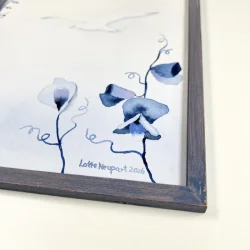Original - Bl� �rteblomster - A4 i h�ndmalet ramme med artglas