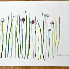 Original akvarel - Purl�g med blomsterknopper - 30x40cm