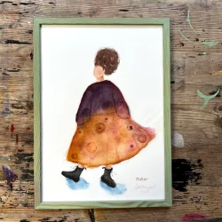 Akvarel - Sister - A4 inkl hndmalet ramme med artglas