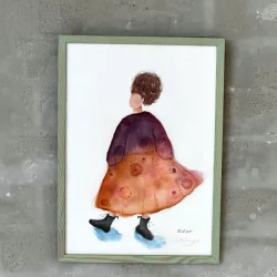 Akvarel - Sister - A4 inkl hndmalet ramme med artglas