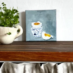 Oliemaleri - S�ndag morgen - 20x20x4cm