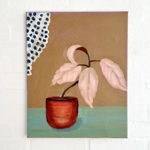 Oliemaleri - Stilleben med plante - 50x40cm