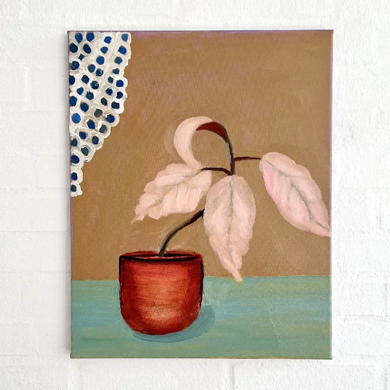 Oliemaleri - Stilleben med plante - 50x40cm