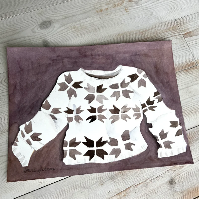 Akvarel - stjernesweater - 30x40cm