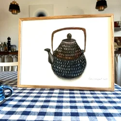 Mixed media - Tepotte st�bejern - 30x40cm inkl egetr�ramme med artglas