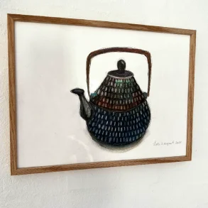 Mixed media - Tepotte st�bejern - 30x40cm inkl egetr�ramme med artglas