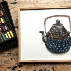 Mixed media - Tepotte stbejern - 30x40cm inkl egetrramme med artglas