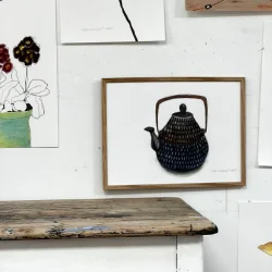 Mixed media - Tepotte stbejern - 30x40cm inkl egetrramme med artglas