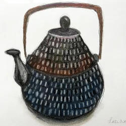 Mixed media - Tepotte stbejern - 30x40cm inkl egetrramme med artglas