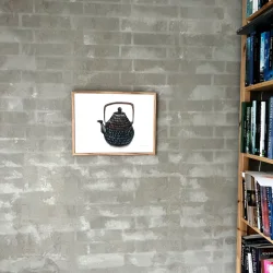 Mixed media - Tepotte stbejern - 30x40cm inkl egetrramme med artglas