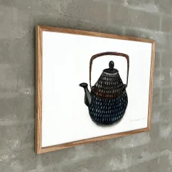 Mixed media - Tepotte stbejern - 30x40cm inkl egetrramme med artglas