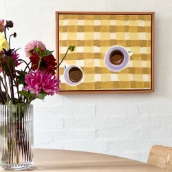 Oliemaleri - Tid til kaffe - inkl sv�veramme ca. 43x53cm