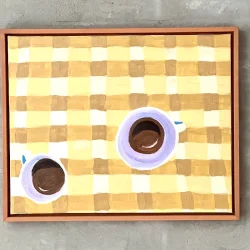 Oliemaleri - Tid til kaffe - inkl sv�veramme ca. 43x53cm
