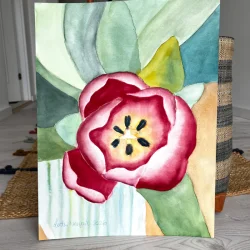 Akvarel - Tulipan i glasvase - 30x40cm