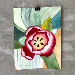 Akvarel - Tulipan i glasvase - 30x40cm