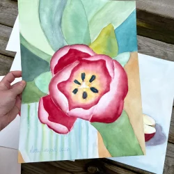 Akvarel - Tulipan i glasvase - 30x40cm