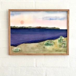 Original akvarel - Udsigt til Mols - 30x40cm inkl ramme