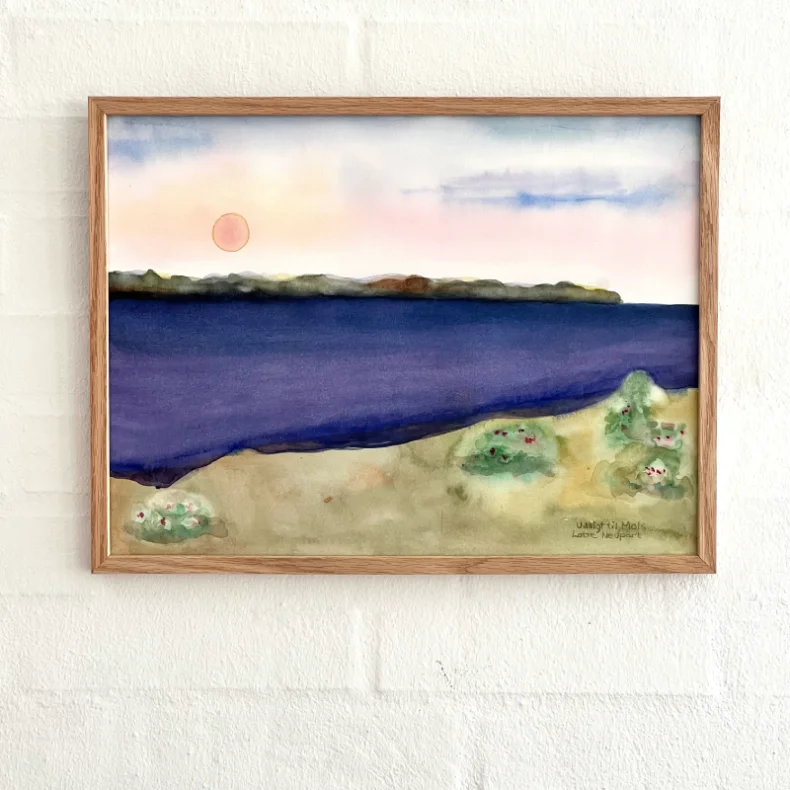 Original akvarel - Udsigt til Mols - 30x40cm inkl ramme