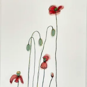 Mixed media - Valmuer - A3