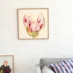Akvarel - Young Flower - 50x50cm inkl egetr�ramme med artglas