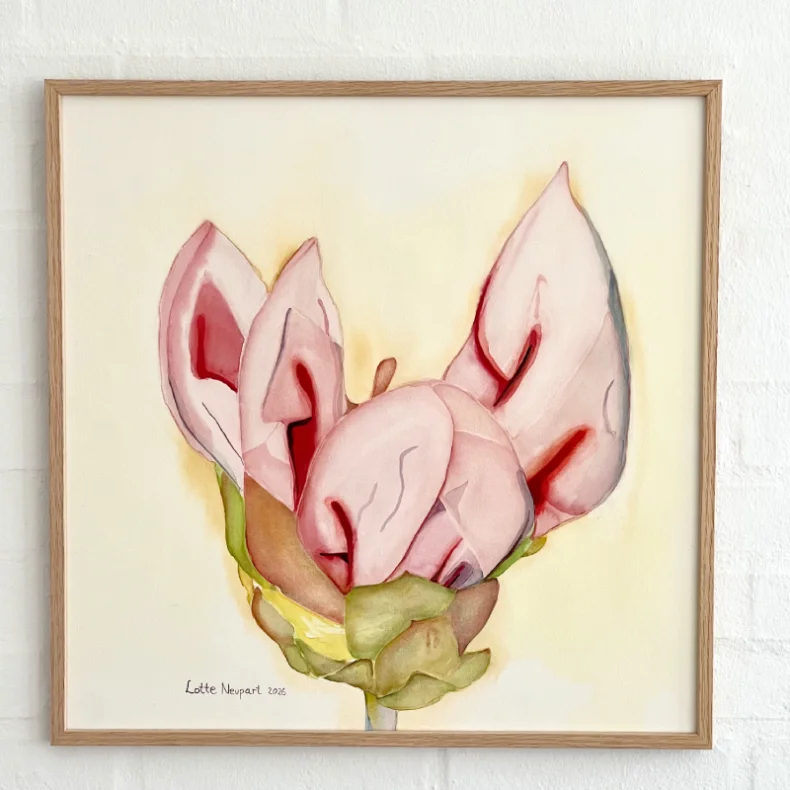 Akvarel - Ung blomst - 50x50cm inkl egetr�ramme med artglas