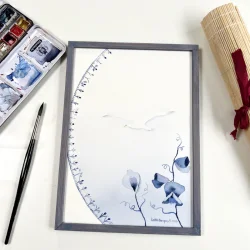 Original - Bl� �rteblomster - A4 i h�ndmalet ramme med artglas