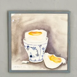 Akvarel - Bl�dkogt �g - 26x26cm inkl h�ndmalet ramme med artglas
