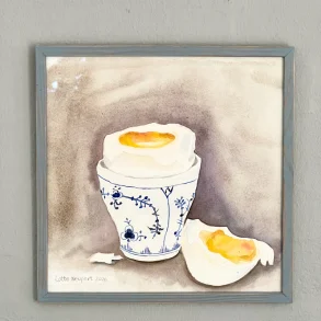 Akvarel - Bl�dkogt �g - 26x26cm inkl h�ndmalet ramme med artglas