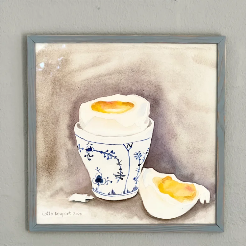 Akvarel - Bl�dkogt �g - 26x26cm inkl h�ndmalet ramme med artglas