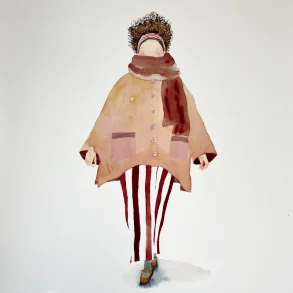 Akvarel - Kvinde i stribede bukser - A2