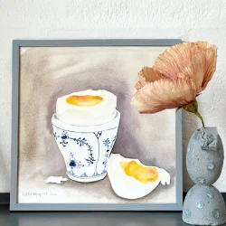 Akvarel - Bl�dkogt �g - 26x26cm inkl h�ndmalet ramme med artglas
