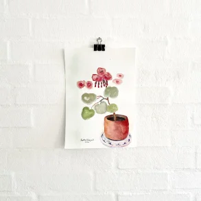 Original akvarel - Plante med r�de blomster - A4