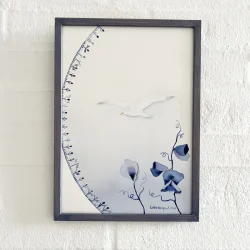 Original - Bl� �rteblomster - A4 i h�ndmalet ramme med artglas